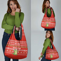 East Timor Christmas Grocery Bag with Santa Crocodile Gingerbread Palm Trees and Red Holiday - Wonder Print Shop