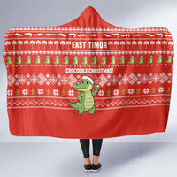 East Timor Christmas Hooded Blanket with Santa Crocodile Gingerbread Palm Trees and Red Holiday - Wonder Print Shop