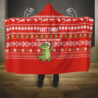 East Timor Christmas Hooded Blanket with Santa Crocodile Gingerbread Palm Trees and Red Holiday - Wonder Print Shop