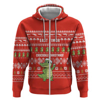 East Timor Christmas Hoodie with Santa Crocodile Gingerbread Palm Trees and Red Holiday - Wonder Print Shop