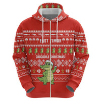 East Timor Christmas Hoodie with Santa Crocodile Gingerbread Palm Trees and Red Holiday - Wonder Print Shop