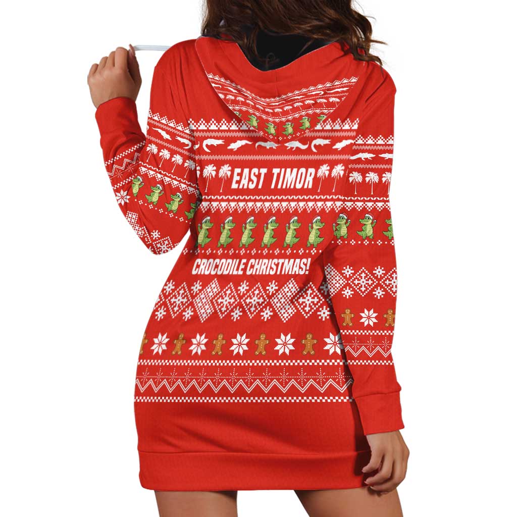 East Timor Christmas Hoodie Dress with Santa Crocodile Gingerbread Palm Trees and Red Holiday - Wonder Print Shop