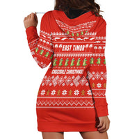 East Timor Christmas Hoodie Dress with Santa Crocodile Gingerbread Palm Trees and Red Holiday - Wonder Print Shop