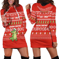 East Timor Christmas Hoodie Dress with Santa Crocodile Gingerbread Palm Trees and Red Holiday - Wonder Print Shop