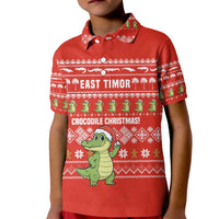 East Timor Christmas Kid Polo Shirt with Santa Crocodile Gingerbread Palm Trees and Red Holiday - Wonder Print Shop