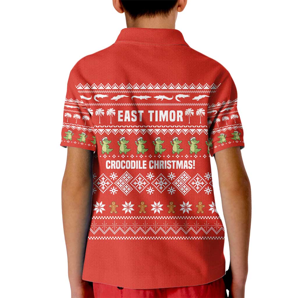 East Timor Christmas Kid Polo Shirt with Santa Crocodile Gingerbread Palm Trees and Red Holiday - Wonder Print Shop