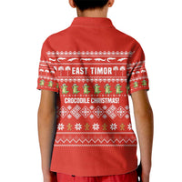 East Timor Christmas Kid Polo Shirt with Santa Crocodile Gingerbread Palm Trees and Red Holiday - Wonder Print Shop