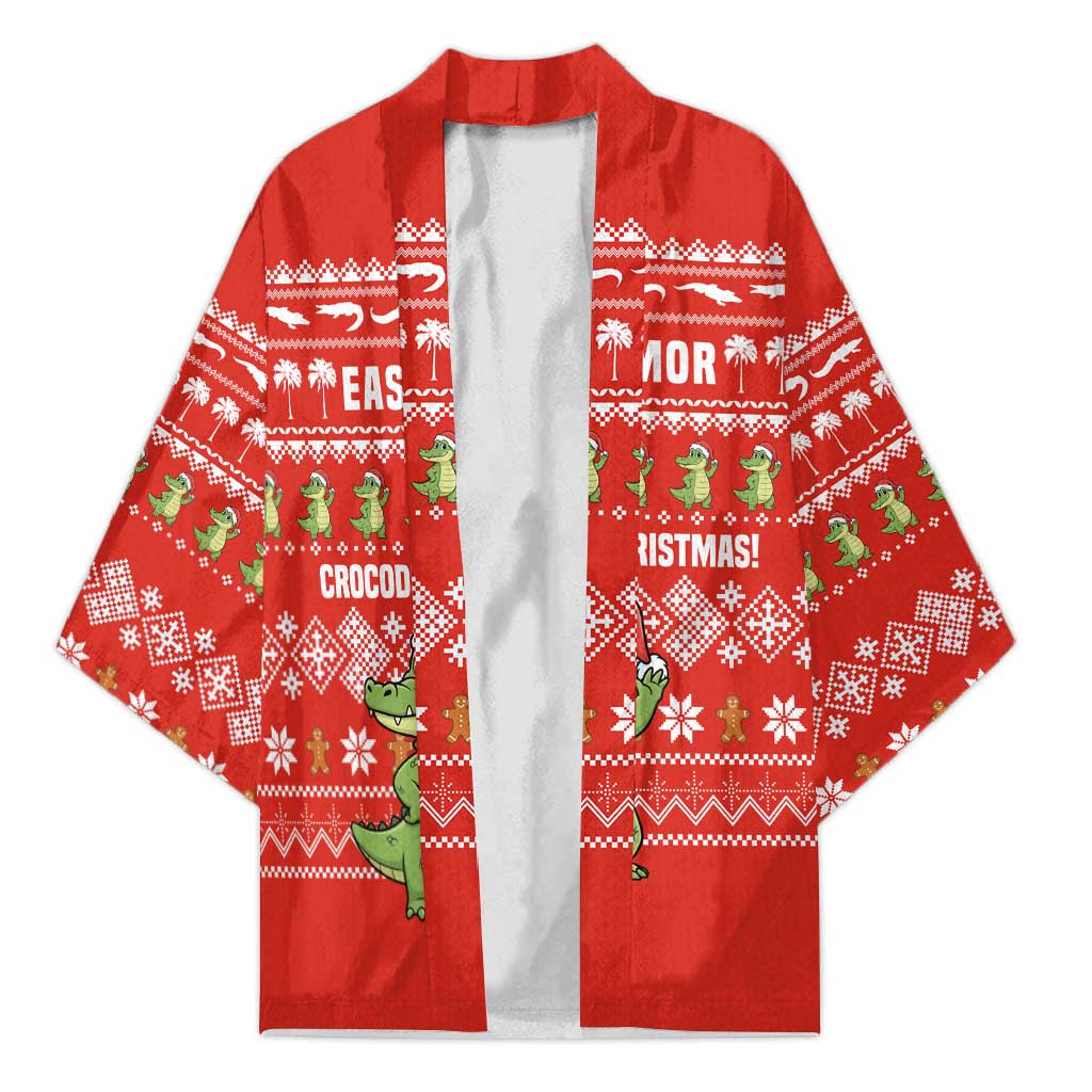East Timor Christmas Kimono with Santa Crocodile Gingerbread Palm Trees and Red Holiday - Wonder Print Shop