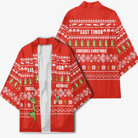 East Timor Christmas Kimono with Santa Crocodile Gingerbread Palm Trees and Red Holiday - Wonder Print Shop