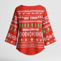 East Timor Christmas Kimono Sleeve Blouse with Santa Crocodile Gingerbread Palm Trees and Red Holiday - Wonder Print Shop