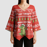 East Timor Christmas Kimono Sleeve Blouse with Santa Crocodile Gingerbread Palm Trees and Red Holiday - Wonder Print Shop