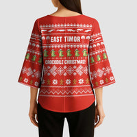 East Timor Christmas Kimono Sleeve Blouse with Santa Crocodile Gingerbread Palm Trees and Red Holiday - Wonder Print Shop