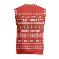 East Timor Christmas Knitted V-Neck Vest with Santa Crocodile Gingerbread Palm Trees and Red Holiday - Wonder Print Shop