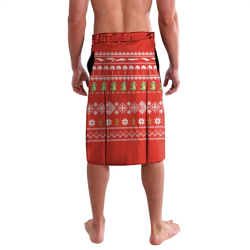 East Timor Christmas Lavalava with Santa Crocodile Gingerbread Palm Trees and Red Holiday - Wonder Print Shop