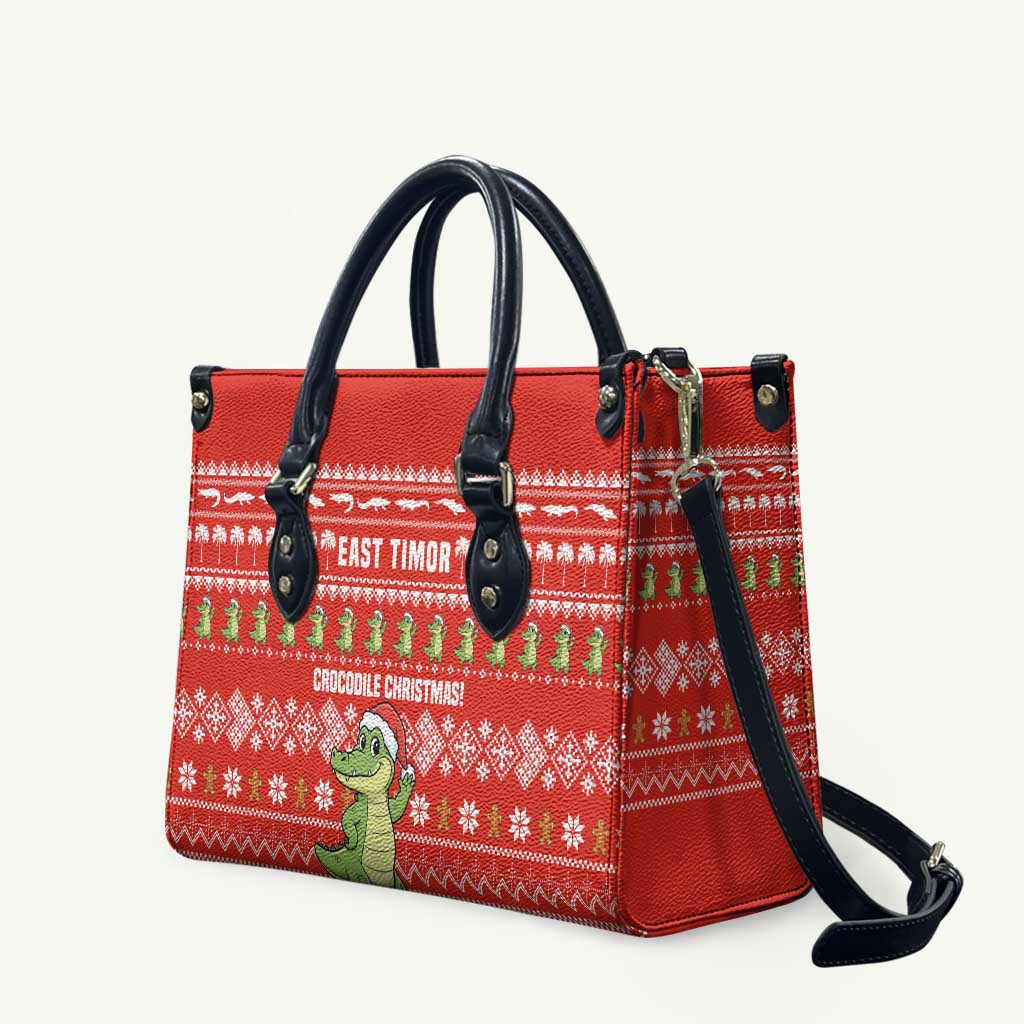 East Timor Christmas Leather Bag with Santa Crocodile Gingerbread Palm Trees and Red Holiday - Wonder Print Shop