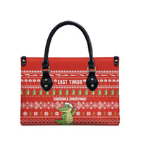 East Timor Christmas Leather Bag with Santa Crocodile Gingerbread Palm Trees and Red Holiday - Wonder Print Shop
