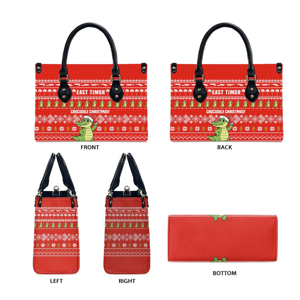 East Timor Christmas Leather Bag with Santa Crocodile Gingerbread Palm Trees and Red Holiday - Wonder Print Shop