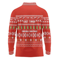 East Timor Christmas Long Sleeve Polo Shirt with Santa Crocodile Gingerbread Palm Trees and Red Holiday - Wonder Print Shop