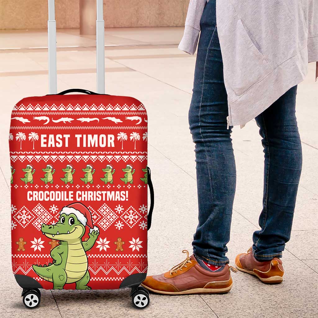 East Timor Christmas Luggage Cover with Santa Crocodile Gingerbread Palm Trees and Red Holiday - Wonder Print Shop