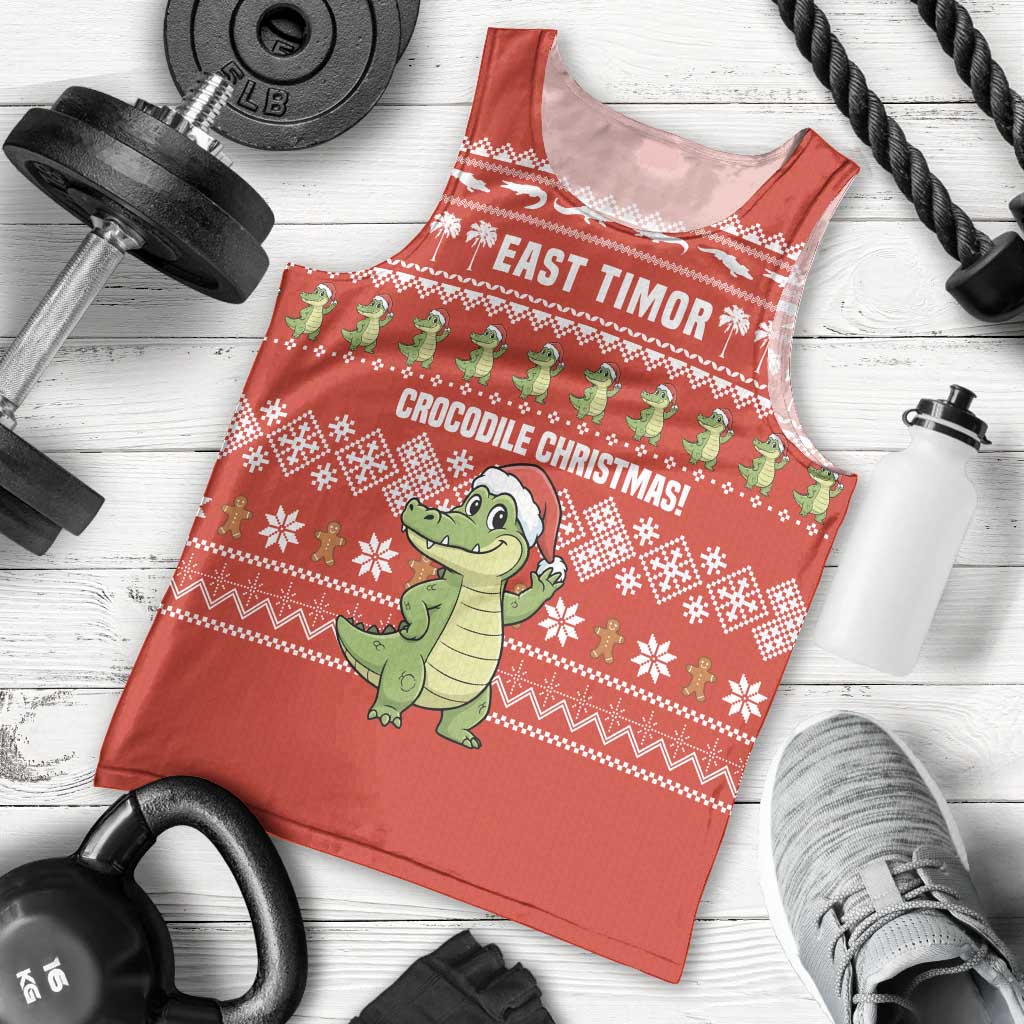 East Timor Christmas Men Tank Top with Santa Crocodile Gingerbread Palm Trees and Red Holiday - Wonder Print Shop