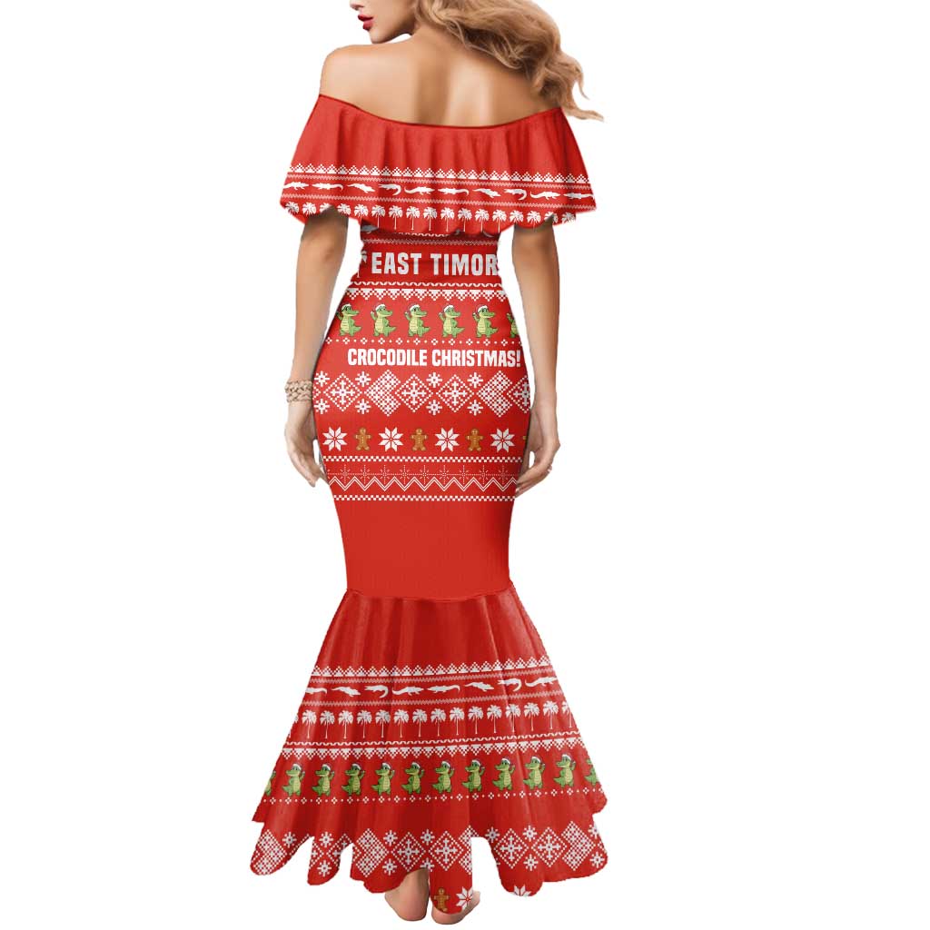 East Timor Christmas Mermaid Dress with Santa Crocodile Gingerbread Palm Trees and Red Holiday - Wonder Print Shop