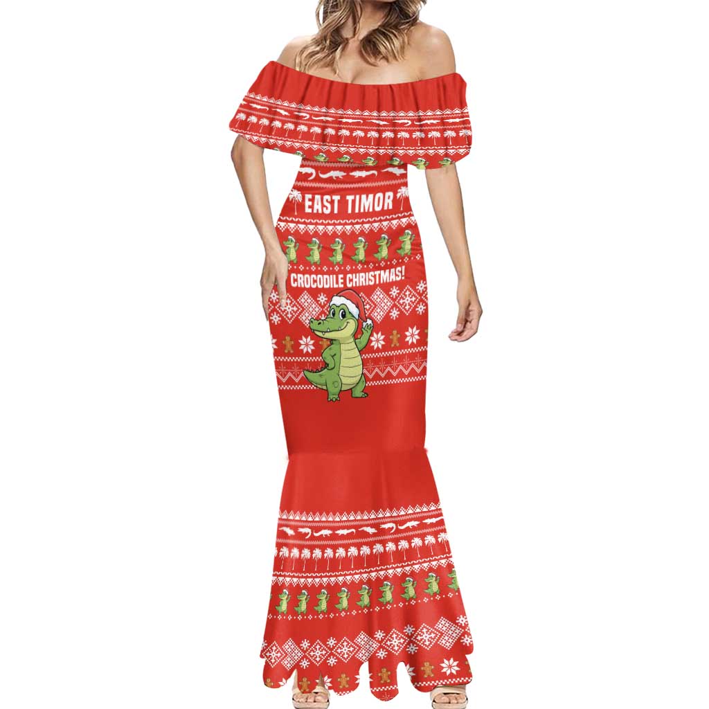 East Timor Christmas Mermaid Dress with Santa Crocodile Gingerbread Palm Trees and Red Holiday - Wonder Print Shop