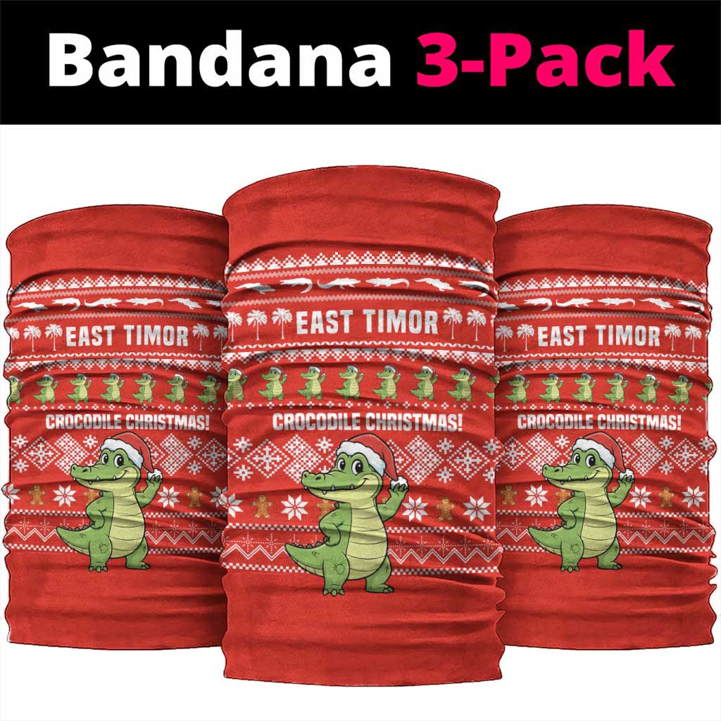 East Timor Christmas Neck Gaiter with Santa Crocodile Gingerbread Palm Trees and Red Holiday - Wonder Print Shop