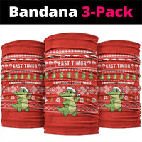 East Timor Christmas Neck Gaiter with Santa Crocodile Gingerbread Palm Trees and Red Holiday - Wonder Print Shop