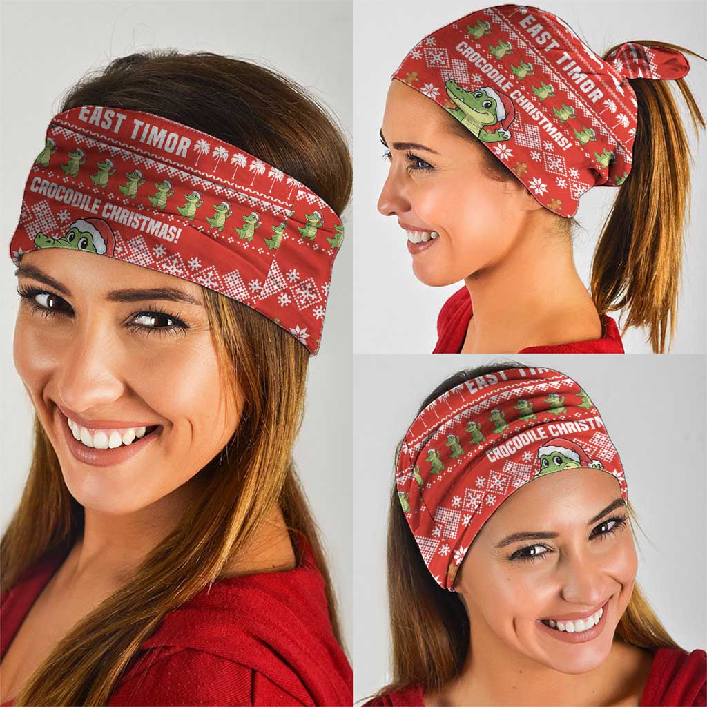 East Timor Christmas Neck Gaiter with Santa Crocodile Gingerbread Palm Trees and Red Holiday - Wonder Print Shop