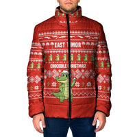 East Timor Christmas Padded Jacket with Santa Crocodile Gingerbread Palm Trees and Red Holiday - Wonder Print Shop