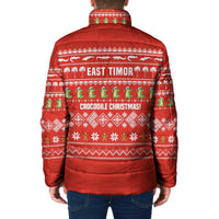 East Timor Christmas Padded Jacket with Santa Crocodile Gingerbread Palm Trees and Red Holiday - Wonder Print Shop