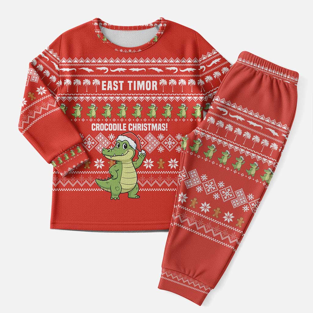 East Timor Christmas Pajama Set with Santa Crocodile Gingerbread Palm Trees and Red Holiday - Wonder Print Shop