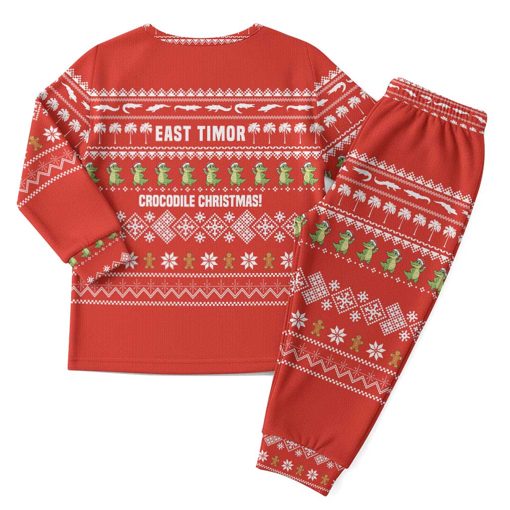 East Timor Christmas Pajama Set with Santa Crocodile Gingerbread Palm Trees and Red Holiday - Wonder Print Shop