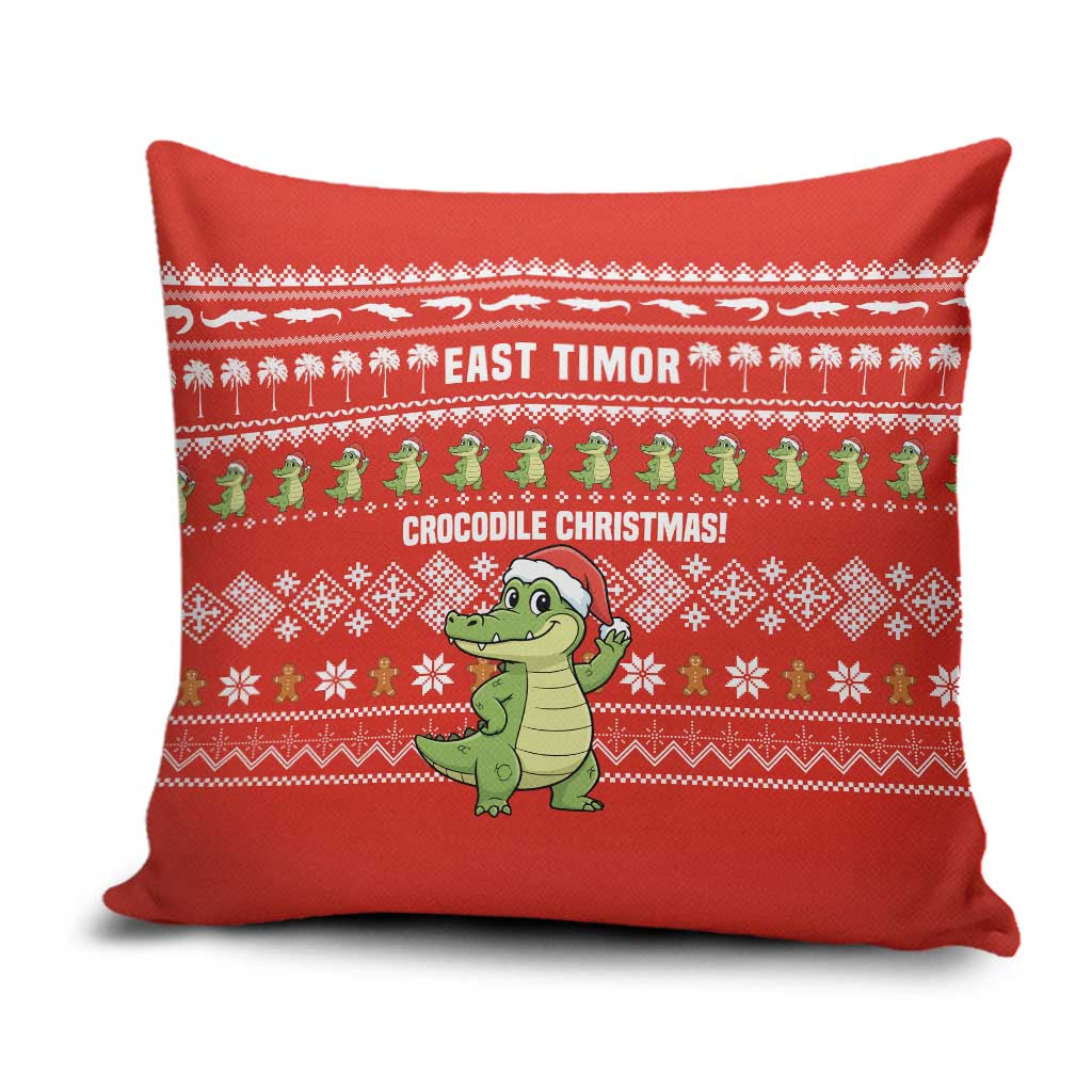 East Timor Christmas Pillow Cover with Santa Crocodile Gingerbread Palm Trees and Red Holiday - Wonder Print Shop