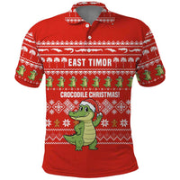 East Timor Christmas Polo Shirt with Santa Crocodile Gingerbread Palm Trees and Red Holiday - Wonder Print Shop