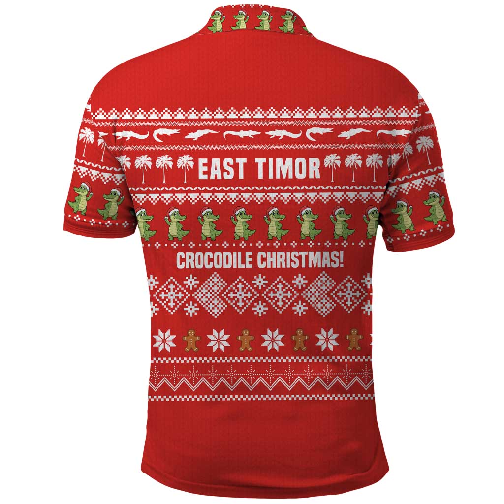 East Timor Christmas Polo Shirt with Santa Crocodile Gingerbread Palm Trees and Red Holiday - Wonder Print Shop