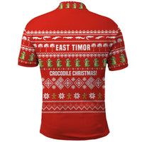 East Timor Christmas Polo Shirt with Santa Crocodile Gingerbread Palm Trees and Red Holiday - Wonder Print Shop