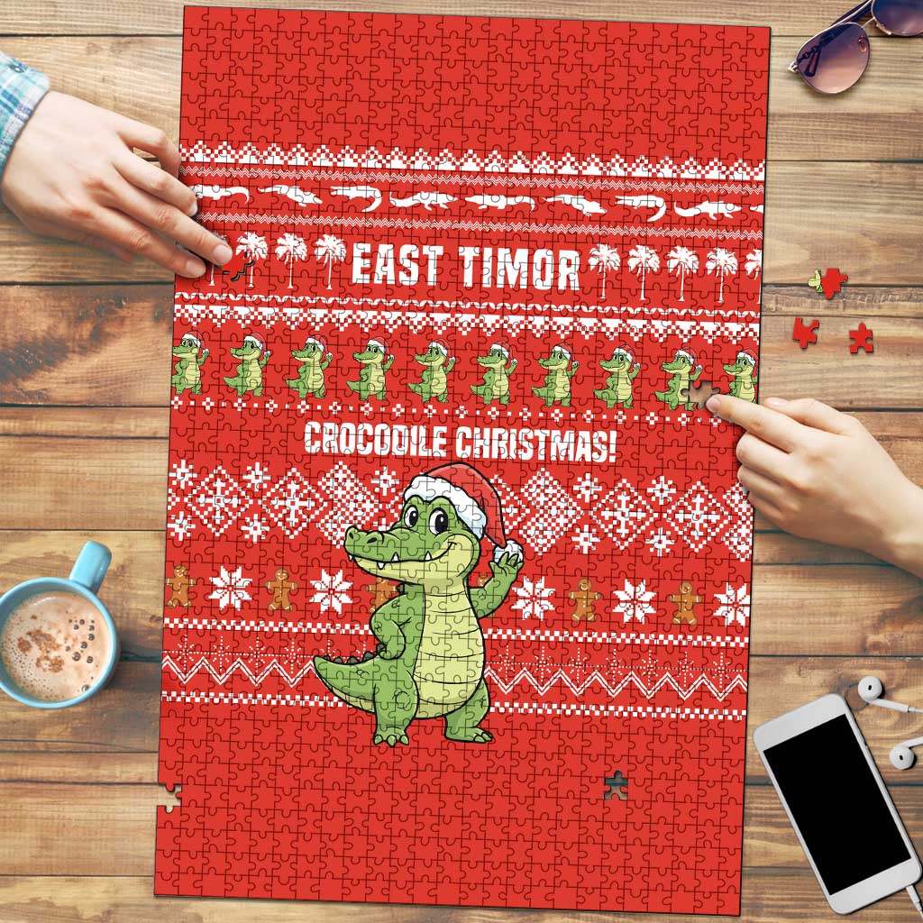 East Timor Christmas Puzzle with Santa Crocodile Gingerbread Palm Trees and Red Holiday - Wonder Print Shop