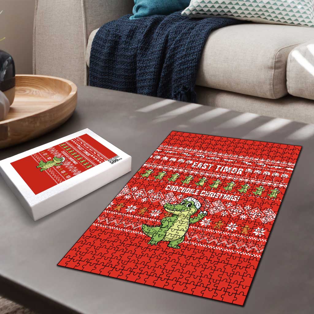 East Timor Christmas Puzzle with Santa Crocodile Gingerbread Palm Trees and Red Holiday - Wonder Print Shop