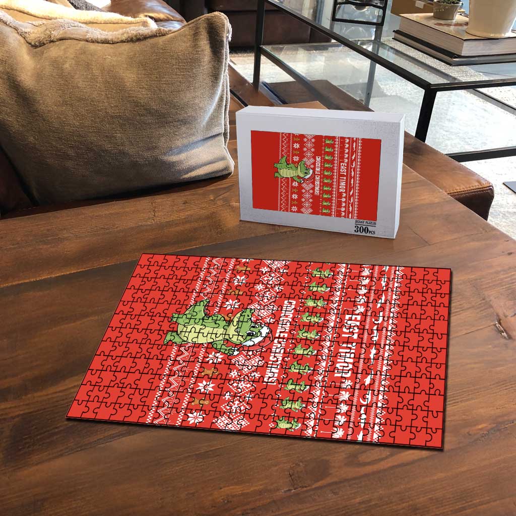 East Timor Christmas Puzzle with Santa Crocodile Gingerbread Palm Trees and Red Holiday - Wonder Print Shop