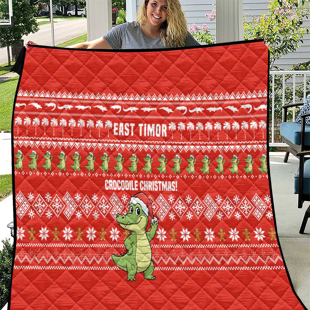 East Timor Christmas Quilt with Santa Crocodile Gingerbread Palm Trees and Red Holiday - Wonder Print Shop