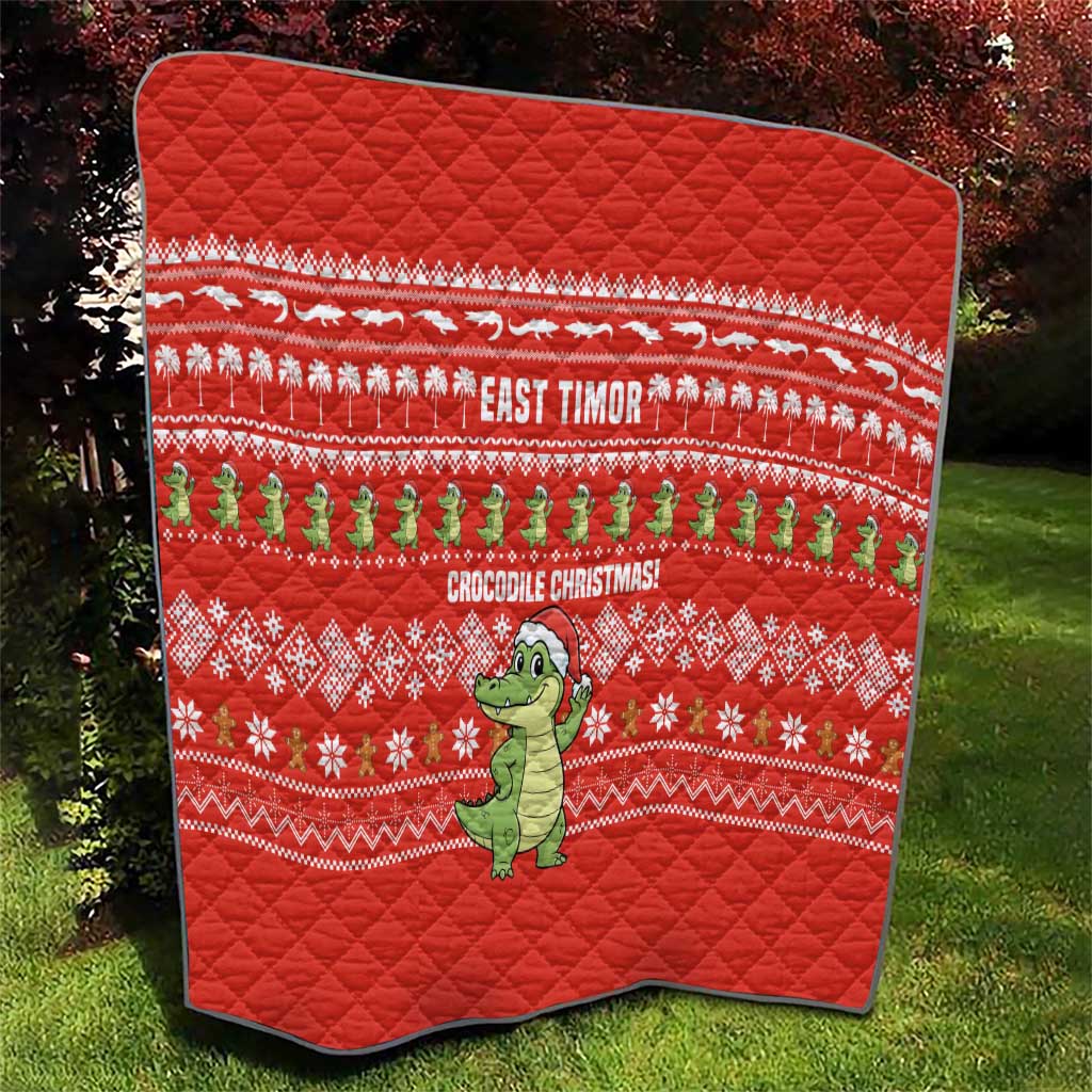 East Timor Christmas Quilt with Santa Crocodile Gingerbread Palm Trees and Red Holiday - Wonder Print Shop
