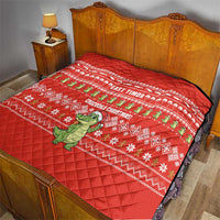 East Timor Christmas Quilt with Santa Crocodile Gingerbread Palm Trees and Red Holiday - Wonder Print Shop
