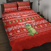 East Timor Christmas Quilt Bed Set with Santa Crocodile Gingerbread Palm Trees and Red Holiday - Wonder Print Shop