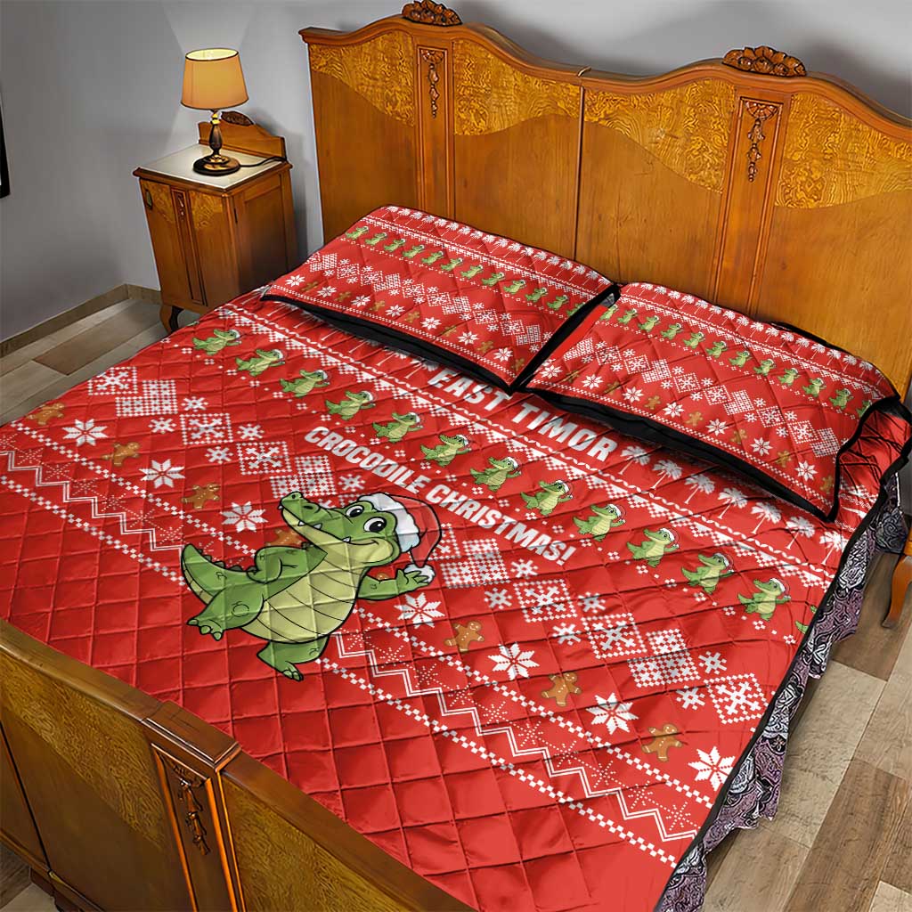 East Timor Christmas Quilt Bed Set with Santa Crocodile Gingerbread Palm Trees and Red Holiday - Wonder Print Shop