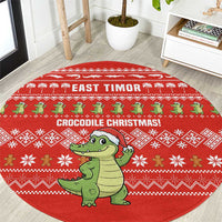 East Timor Christmas Round Carpet with Santa Crocodile Gingerbread Palm Trees and Red Holiday - Wonder Print Shop