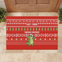 East Timor Christmas Rubber Doormat with Santa Crocodile Gingerbread Palm Trees and Red Holiday - Wonder Print Shop