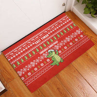 East Timor Christmas Rubber Doormat with Santa Crocodile Gingerbread Palm Trees and Red Holiday - Wonder Print Shop