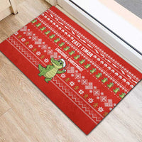 East Timor Christmas Rubber Doormat with Santa Crocodile Gingerbread Palm Trees and Red Holiday - Wonder Print Shop
