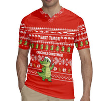 East Timor Christmas Rugby Jersey with Santa Crocodile Gingerbread Palm Trees and Red Holiday - Wonder Print Shop